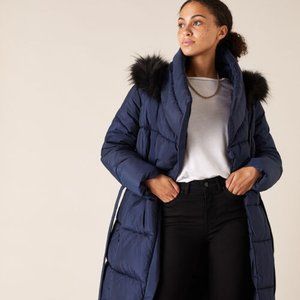 Pasty Long Padded Coat in Recycled Fabric Blue